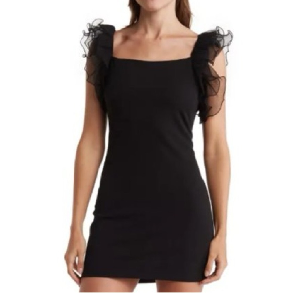 Chic Black Ruffle Sleeve Mini Dress